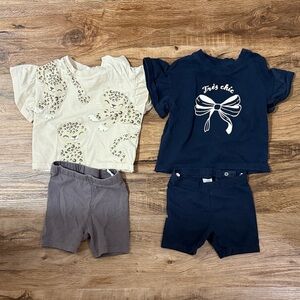 H&M Baby Girl 9 Month Set of 2 Matching Graphic Sets - Ruffle Sleeve T and Short